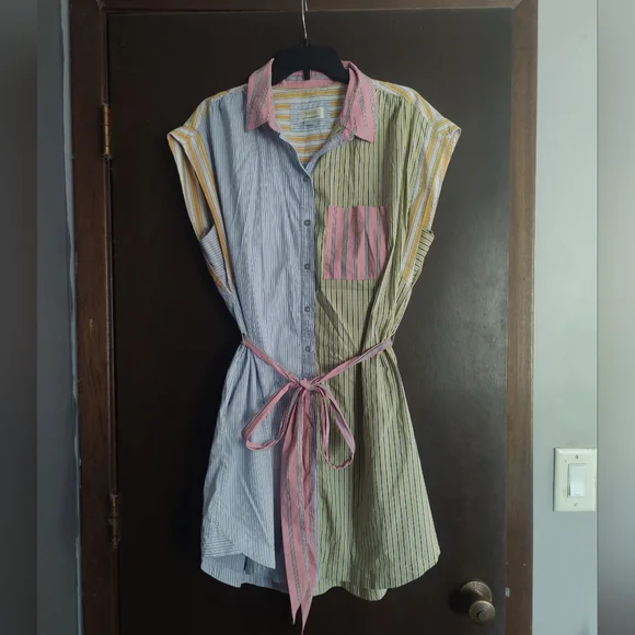Striped Multicolor Button-Up Dress - Picture 1 of 7